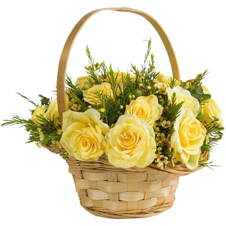 Flowers Basquet Yellow Roses